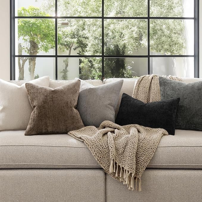 MIULEE Decorative Couch Throw Pillow Covers 20x20 Inch Brown 2 Pack | Modern Boho Accent, Soft Chenille Pillow Covers, Farmhouse Cushion Cases for Home Decor Bed Sofa Living Room