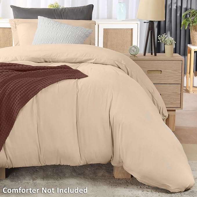 Duvet Cover Twin/Twin XL, 3 PC Cotton Like Polyester, Zipper Closure, Beige | Extra Soft and Breathable, Wrinkle & Fade Resistant, Includes Duvet Cover and 1 Pillow Sham, Comforter Not Included, OekoTex