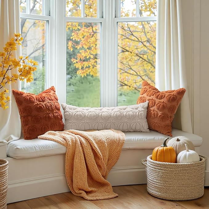 MIULEE Fall Pillow Cover Pumpkin Fall Decor Lumbar 14x36 Beige | Set of 2 Fall Decorations for Home, Plush Faux Fur Farmhouse Accent Pillowcase, Porch Sofa Couch Cushion Bed Livingroom