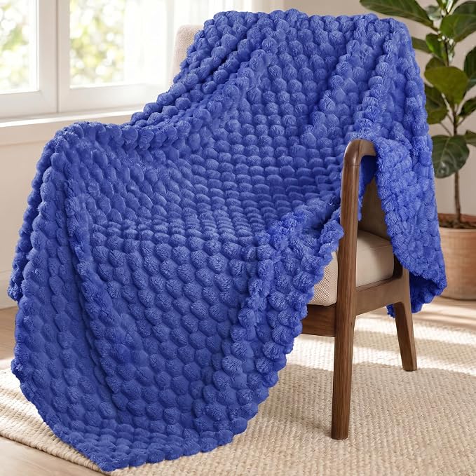 Exclusivo Mezcla Large 3D Fleece Throw Blanket for Couch, Cobalt Blue | Extra Soft Fuzzy Plush Lightweight Throws, Cozy Fluffy Decorative Blankets for All Seasons, 50x70 Inches