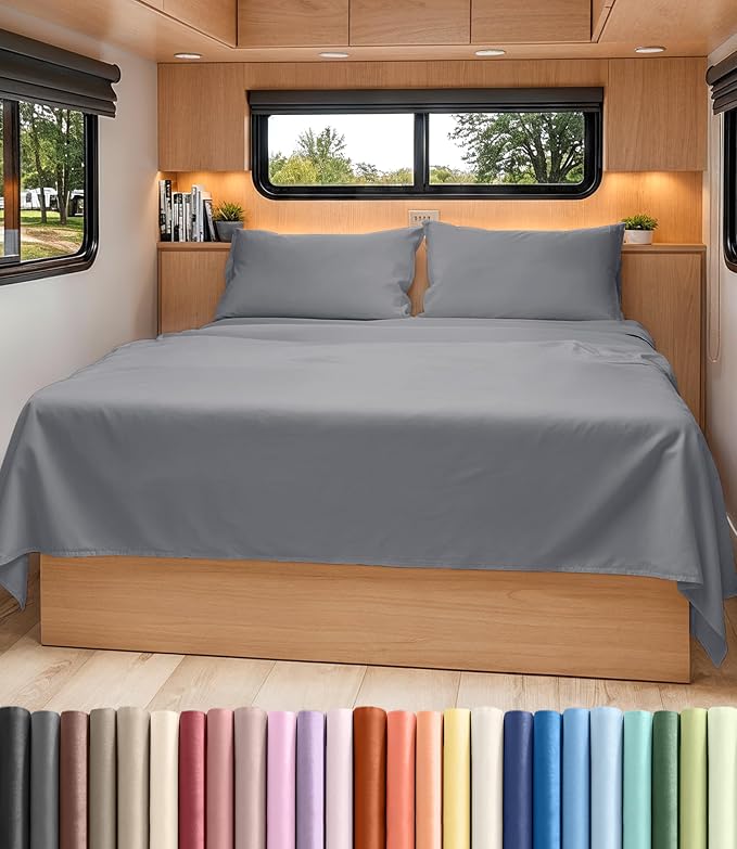 Short Queen Size 4 Piece Bed Sheet Set - RV Short Queen Sheets - Steel Blue | Ultra-Soft, Breathable & Cooling Bed Sheets Set with Deep Pockets, Hotel Luxury Bedding for Women & Men, Wrinkle & Fade Free