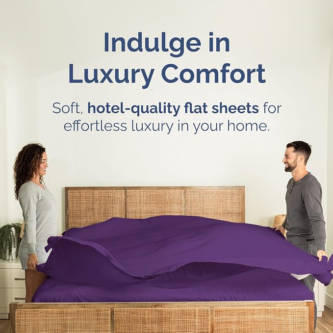 Queen Flat Sheet - Single Top Flat Sheet Only - Soft & Cooling - Purple | Hotel Luxury Top Flat Sheet Only, Ultra-Soft, Breathable & Cooling, Fade & Wrinkle Free, Easy-Care, Stain & Shrink Resistant