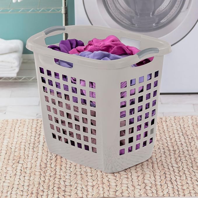 Sterilite Ultra Easy Carry Hamper, Laundry Basket Organizer, 4-Pack | 2.1 Bushel, Gray Pumice - Large Plastic Clothes Bin for Home, Dorm, Bathroom, and Bedroom Organization