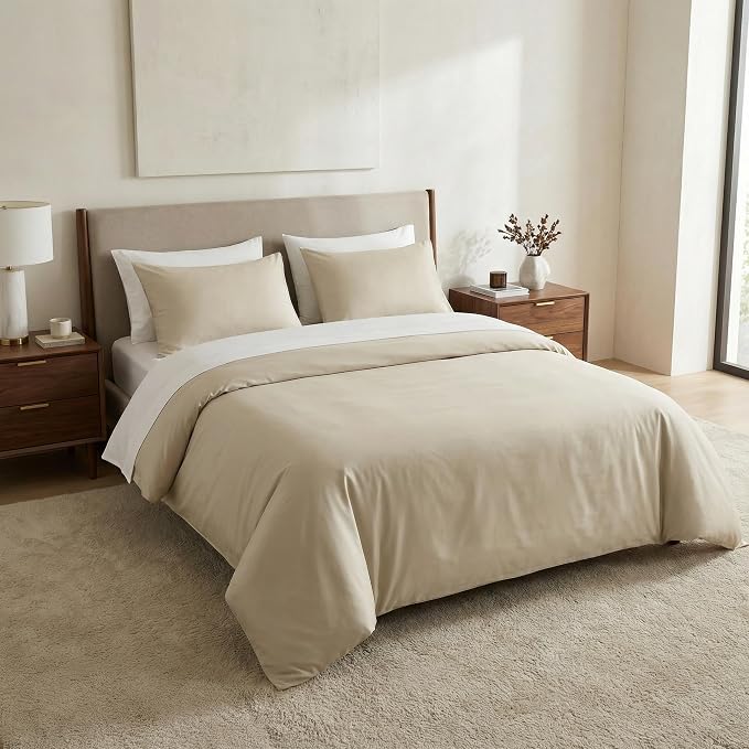 HeimenAogo 600TC Egyptian Cotton Duvet Cover Full Size Sateen Weave, Silky Soft and Breathable Bedding Set with Zipper Closure, Long Staple Cotton Bed Linen Linen Grey 3Pcs (80"×90")