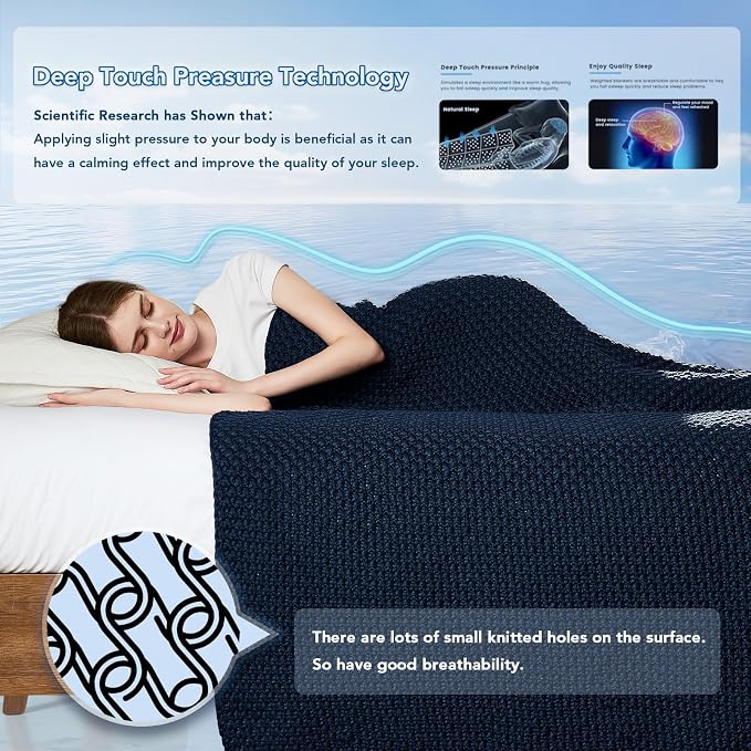 Knitted Weighted Blanket - 50"x60" 5lbs Cooling Chunky Knit Heavy Blanket for Adults Cable Yarn Knit Decorative No Beads Soft, Cozy and Cooling Weighted Throw Blankets Machine Washable