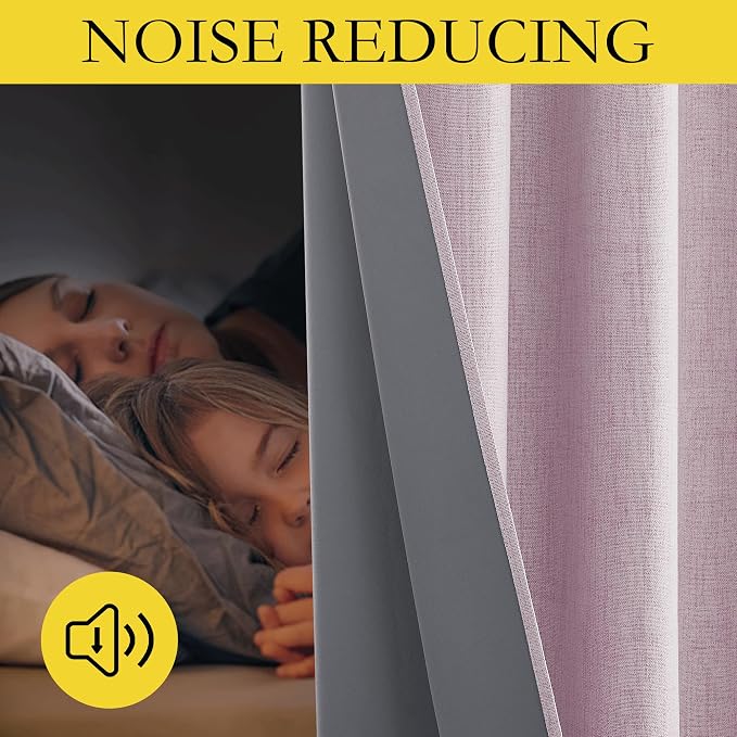 NICETOWN Pink Vintage Linen 100% Blackout Curtains for Playroom, Thermal Insulated Curtains 72" Long, Noise Reducing Window Treatment Drapes for Laundry Room, 62" Wide Per Panel, Set of 2