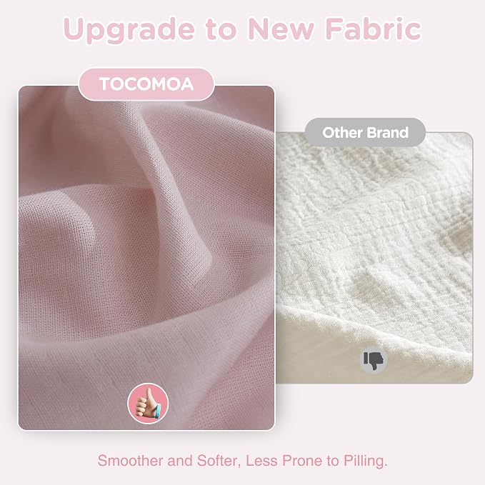 TOCOMOA 100% Muslin Cotton Duvet Cover Set, Pink, Queen | Linen-Like Texture. Ultra Soft, Breathable, Comfy & Lightweight Bedding Set with Zipper & 8 Ties. 3 Pcs, No Insert