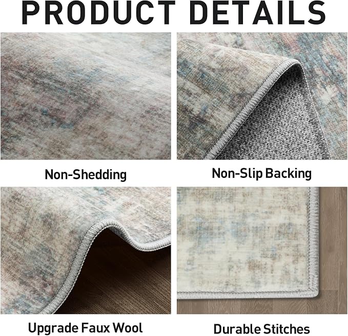 4x6 Area Rugs for Living Room: Washable Abstract Multi Color Badroom Carpet | Non-slip TPE backing makes this washable soft low-pile rug safe & durable, Pet-friendly decor for dining room,nursery,office
