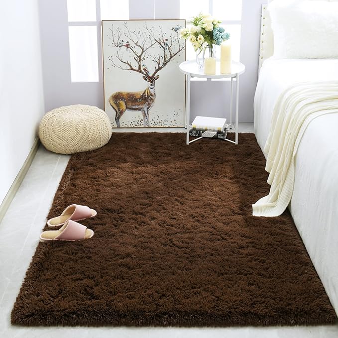 Soft Modern Indoor Large Shaggy Rug for Bedroom Livingroom Dorm Kids Room Home Decorative, Non-Slip Plush Fluffy Furry Fur Area Rugs Comfy Nursery Accent Floor Carpet 3 X 5 Feet, Brown