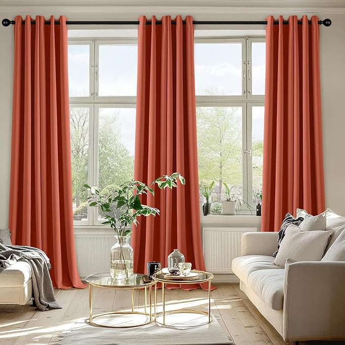 MIULEE Fall Blackout Curtains for Bedroom 2 Panel 40"x96" Long Burnt Orange | Thermal Insulated, Living Room Darkening Grommet Drapes, Noise Reducing, Light Blocking Window Treatments