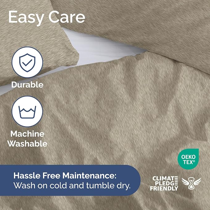 Duvet Cover Full Size - 3 Piece with Zipper Closure - Heathered Beige | Extra Soft, Breathable, Full Duvet Cover 80" x 90" with 2 Pillow Shams, Zipper Closures & Ties, Women, Men, Kids & Teens