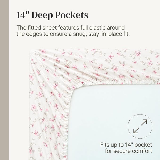 Modern Threads Printed 4-Piece Extra Soft Bedding Sheets & Pillowcase Set, Deep Pocket up to 16 inch Mattress Kashmir Rose King