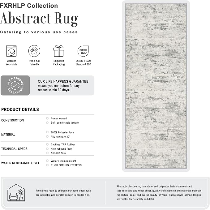 3x14 Washable Runner Rug：Modern Abstract Kitchen Soft Carpet Gray | For Hallway, Bedroom, Kitchen, Laundry, Bathroom,Door Mat,Modern Abstract,Machine washable,Non-Slip,Stain Resistant,Indoor