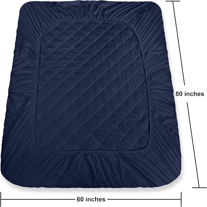 Quilted Fitted Mattress Pad, Queen Mattress Protector Topper with Deep Pocket Stretches up to 16 Inches, Machine Washable Mattress Cover by Utopia Bedding (Navy) | Soft Breathable Fitted Mattress Cover, Noiseless, Deep Pockets & Machine Washable for Ho...