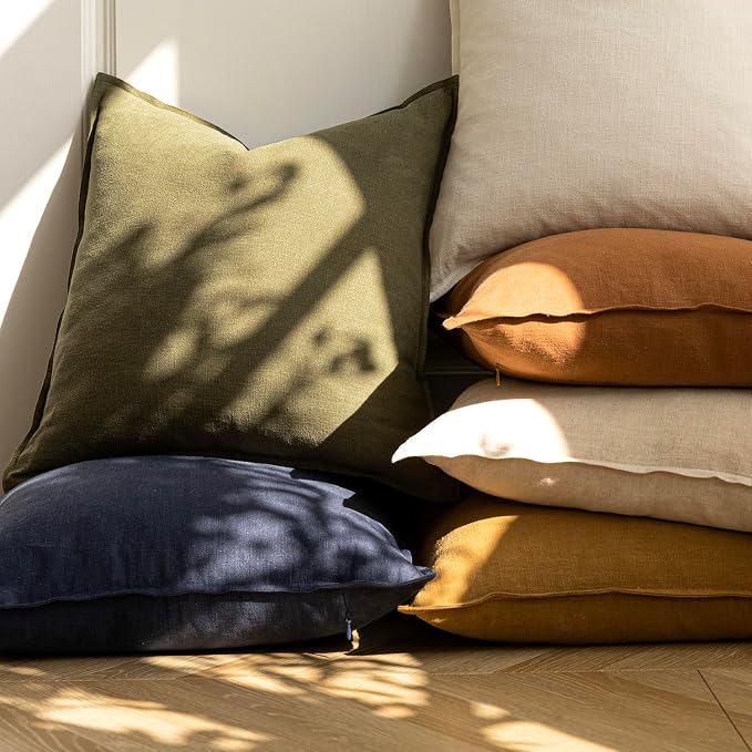 Foindtower Linen Solid Decorative Throw Pillow Covers 26x26 Olive Green | Boho Farmhouse Morden Pillowcase,Pack of 2 Soft Accent Cushion Covers,Rustic Home Decor for Chair Couch Bedroom Living Room
