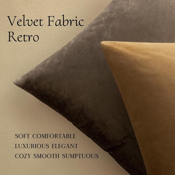MIULEE Velvet Throw Pillow Covers 18x18 Inch Pack of 2 Coffee | Soft Solid Decorative Pillow Covers, Modern Luxury Home Decor, for Couch Chair Sofa Bedroom Livingroom