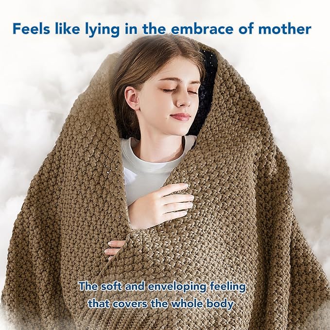 Knitted Weighted Blanket - 50"x60" 5lbs Cooling Chunky Knit Heavy Blanket for Adults Cable Yarn Knit Decorative No Beads Soft, Cozy and Cooling Weighted Throw Blankets Machine Washable