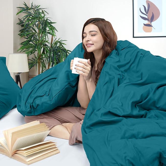 Duvet Cover Queen, 3 PC Cotton Like PolyesteR, Zipper Closure, Denim Blue | Extra Soft and Breathable, Wrinkle & Fade Resistant, Includes Duvet Cover and 2 Pillow Shams, Comforter Not Included, OekoTex