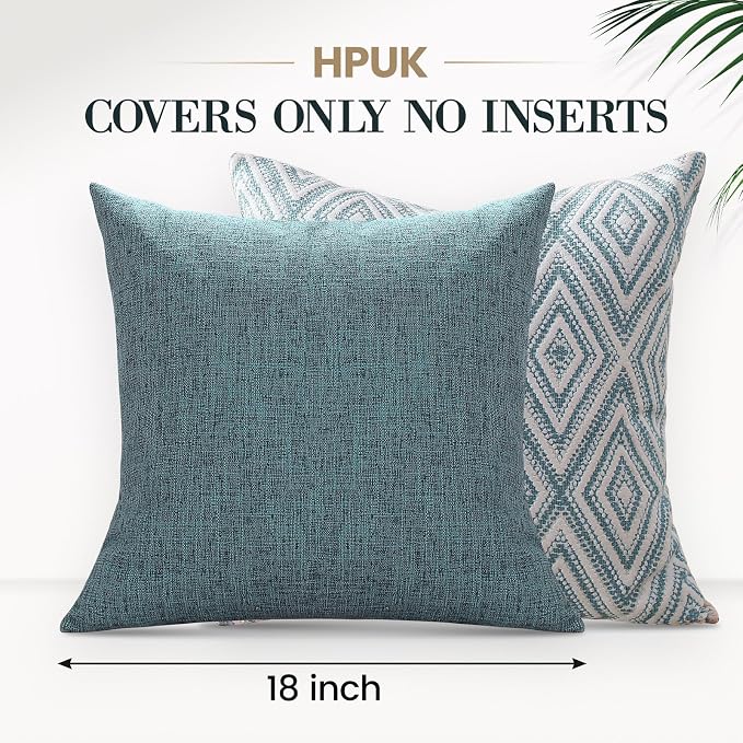 HPUK Throw Pillow Covers 18x18, Set of 4, Blue Textured Couch Pillow Covers | Polyester fabric, patterned and solid designs, hidden zippers, machine washable, for sofas and beds, inserts not included