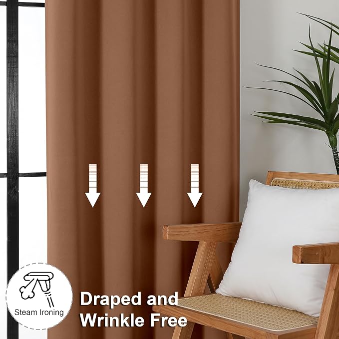 Simplebrand Ava Sun Baked Blackout Curtains for Bedroom 84 Inch Length 2 Panels Set, Solid Thermal Insulated Privacy Living Room Window Treatment Curtains Blackout Drapes, W40 x L84 Inch, Sun Baked