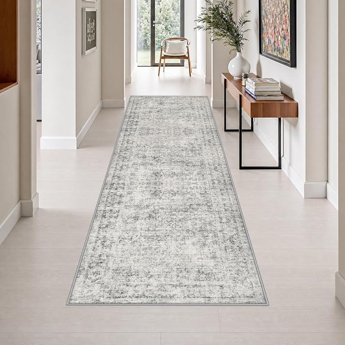 3x10 Washable Runner Rug：Modern Abstract Soft Carpet Black Grey | For Hallway, Bedroom, Kitchen, Laundry, Bathroom,Door Mat,Modern Abstract,Machine washable,Non-Slip,Stain Resistant,Indoor