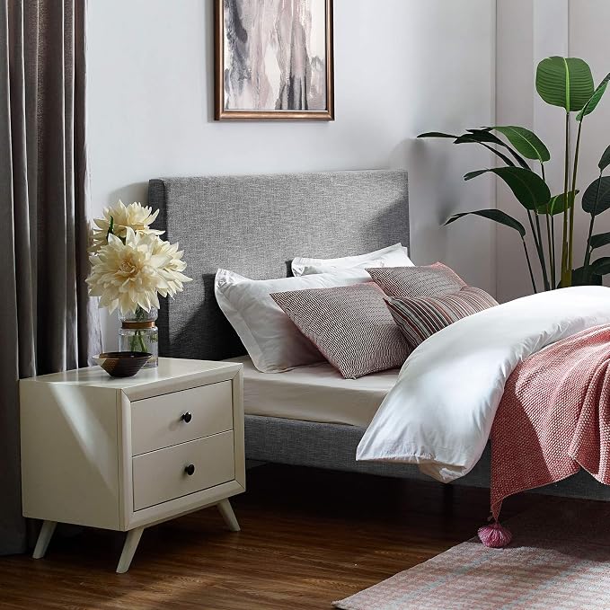 Modway Taylor Full/Queen Upholstered Linen Fabric Headboard, Light Gray