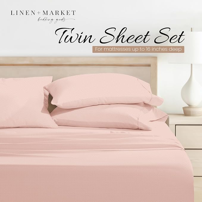 Linen Market 3 Piece Twin Bedding Sheet Set (Pink Hearts) - Sleep Better Than Ever with These Ultra-Soft & Cooling Bed Sheets for Your Twin Size Bed - Deep Pocket Fits 16" Mattress