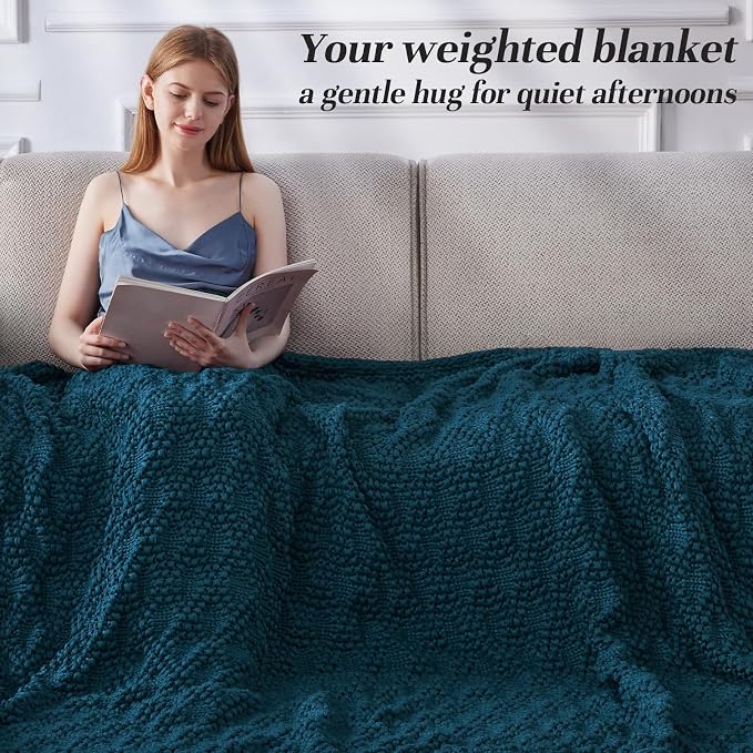 Anysay Knitted Weighted Blanket for Adult, Chunky Knit Throw 36''*48'' 3lbs | Cooling Weighted Blanket for Sleep Breathable Machine Washable Fall Heavy Blanket for Room Decor(Peacock)