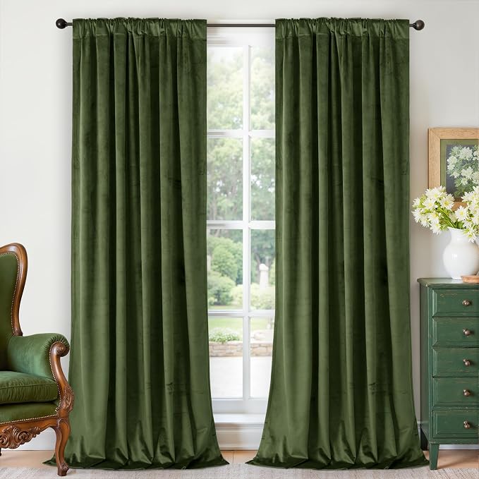 BGment Velvet Blackout Curtains 78 Inches Long for Bedroom, Dark Green | Soft, Elegant, Thermal Insulated, Noise Reduce, Privacy Drapes for Living Room, Back Tab Rod Pocket, 2 Panels, 52x78 Inch