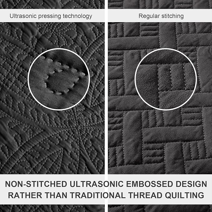 Love's cabin Oversized King Size Quilt Bedding Set Black Bedspreads - Oversized King Lightweight Bedspread Comforter - Coin Pattern Coverlet for All Season - 3 Pieces (1 Quilt, 2 Pillow Shams)