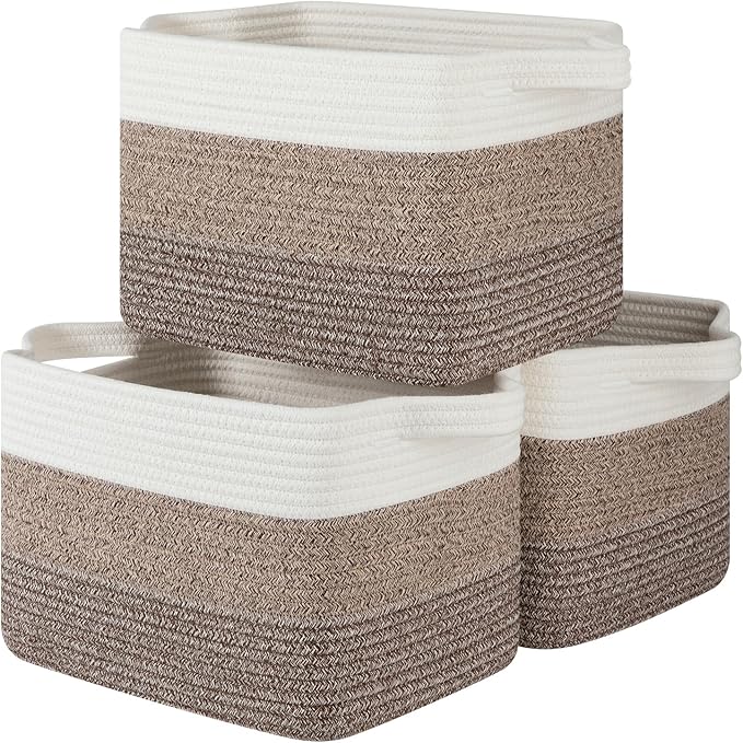 OIASKET Storage Basket for Organizing, Woven Baskets for Storage, Rectangle Decorative Baskets for Shleves, Closet, Toys, Book, Nursery Organizer Bins - Pack of 3 (Gradient Dark Brown, 13"x9.85"x8.7")