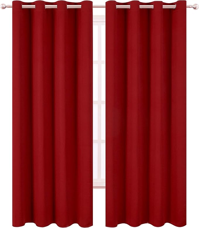 Dark Red Thermal Blackout Curtains/52 x 95 Inch/Set of 2 Panels Room Darkening Curtains for Bedroom
