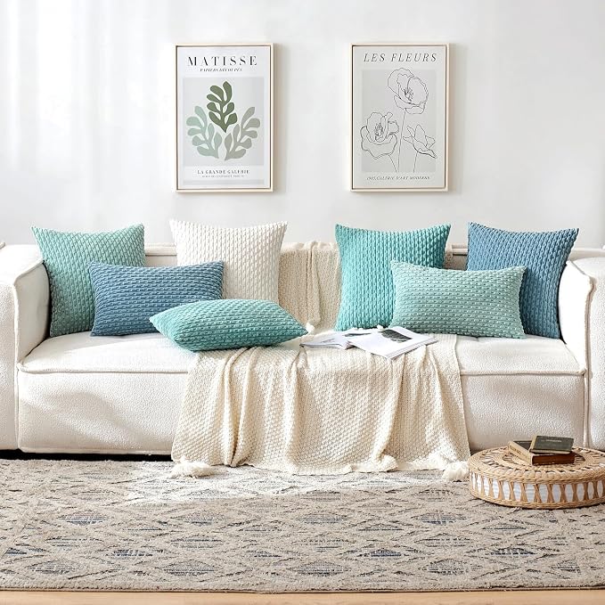 MIULEE Lumbar Decorative Throw Pillow Covers 12x20 Blue Grey Corduroy | Textured Striped Pack of 2 Striped Pillow Covers Modern Farmhouse Coastal Home Decor for Couch Bed Sofa Living Room