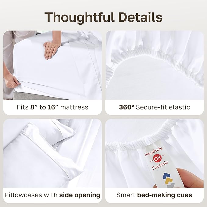 California Design Den Soft 100% Cotton Sateen Full Size Bed Sheets, White | 400 Thread Count Backed by Good Housekeeping Seal, 16" Deep Pocket, All-Around Elastic, Durable, Easy Care, 4 Pc Set