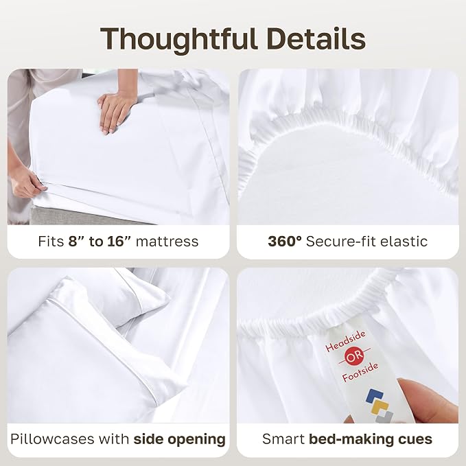California Design Den 2-Pack Soft 100% Cotton Sateen Queen Sheets Set,White | 400 Thread Count Backed by Good Housekeeping Seal, 16" Deep Pocket, All-Around Elastic, Durable, Easy Care