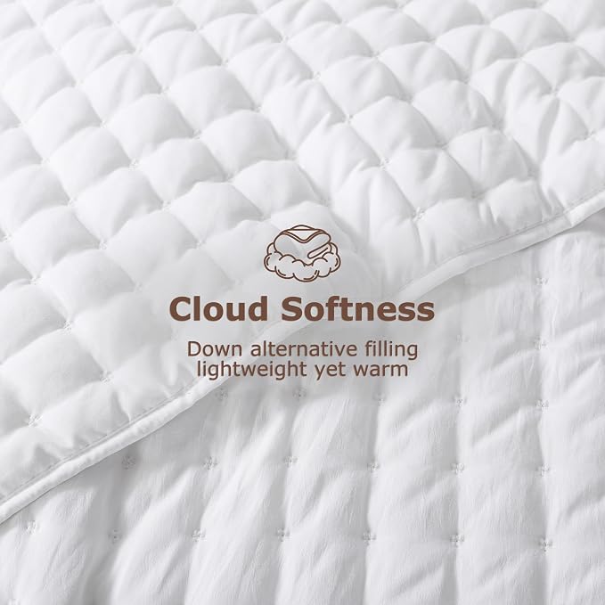 WDCOZY White Cloud Quilt Set Twin Size, Lightweight Soft Cross Stitch Bedspread, Farmhouse Rustic Country Coverlet, Spring Summer Thin Comforter, 2 Pieces, 1 Pillow Sham, 68x90 inches