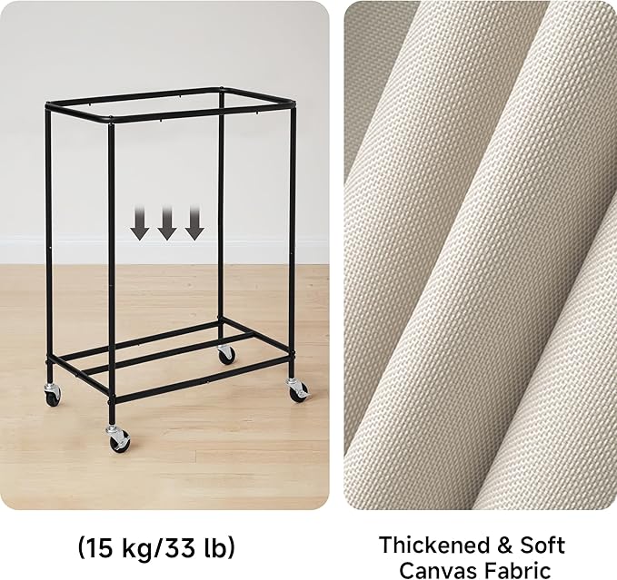 StorageWorks Laundry Hamper with Wheels and Removable Liner Bag, Beige, 90L | Laundry Hamper with Wheels & Removable Liner, Beige Rolling Cart for Bedroom, Bathroom, Apartment