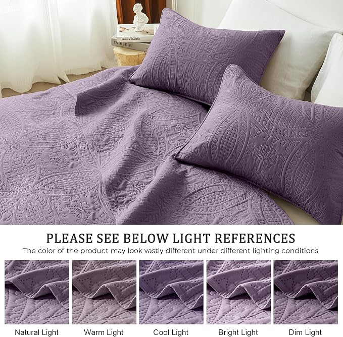 akkialla Grayish Purple Twin Quilt Set, Ultrasonic Lightweight Bedspread Coverlet for Modern Minimalist Bedroom, Soft Microfiber Coin Pattern Bedding, 2-Piece (1 Quilt, 1 Pillow Sham) | Breathable fabric