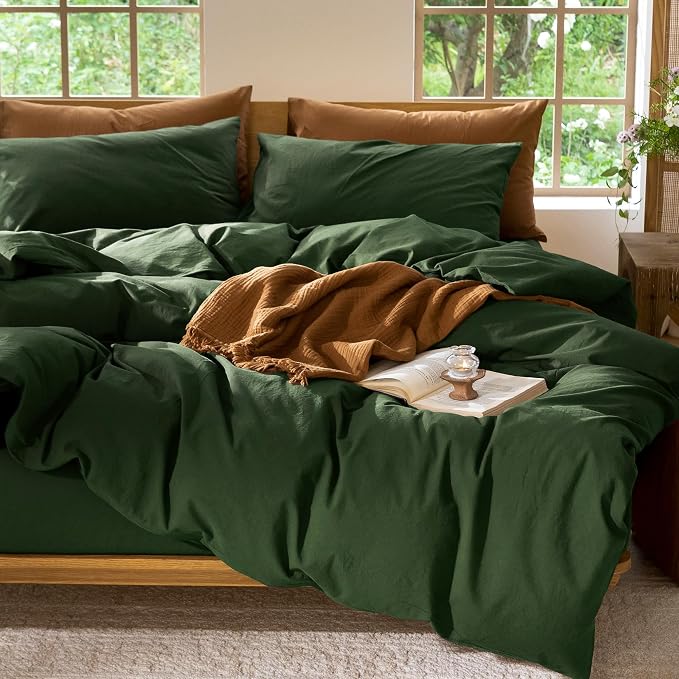 MooMee Duvet Cover Set 100% Washed Cotton Linen Like Super King | Relaxed Linen-like Texture. Soft, Breathable & Long-lasting Comfort. Lightweight. Hidden Zipper with 8 Interior Corner Ties