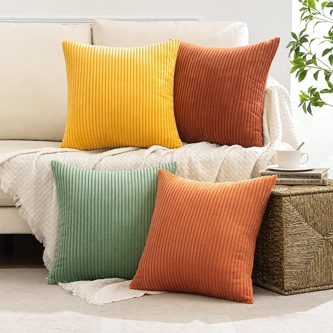 MIULEE Fall Decorative Throw Pillow Covers Yellow Rust Green 18x18 | Set of 4, Vintage Retro Fall Decor, Mix and Match Color Clash Design, Vibrant Cushion Covers for Sofa Couch Bed Living Room