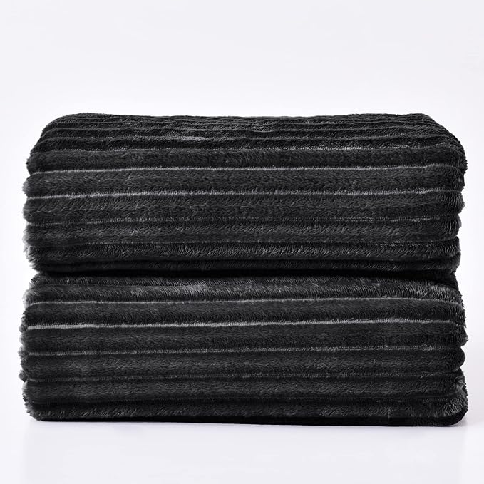 BEDELITE 3D Ribbed Jacquard Black King Size Blankets for Bed, 108x90 Inch | Soft Warm Decorative Fluffy Blanket, Cozy Fuzzy Lightweight Plush Fleece Throw Blankets for Bed, Room Decor, Gift for Women