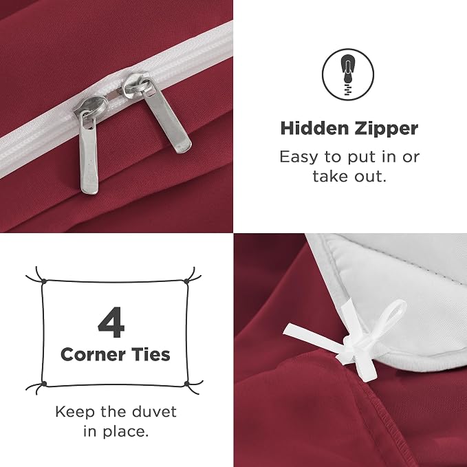 Andency Burgundy Ruffle Duvet Cover King, Shabby Chic Farmhouse Bedding Set | 3 Pieces Soft Washed Polyester Vintage Ruffled Comforter Cover Set with Zipper Closure & Corner Ties, 104x90Inch