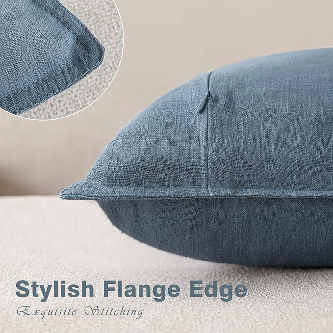 Foindtower Linen Solid Decorative Throw Pillow Covers 26x26 Inch Misty Blue | Boho Farmhouse Morden Pillowcase,Pack of 2 Soft Accent Cushion Covers,Rustic Home Decor for Chair Couch Bedroom Living Room