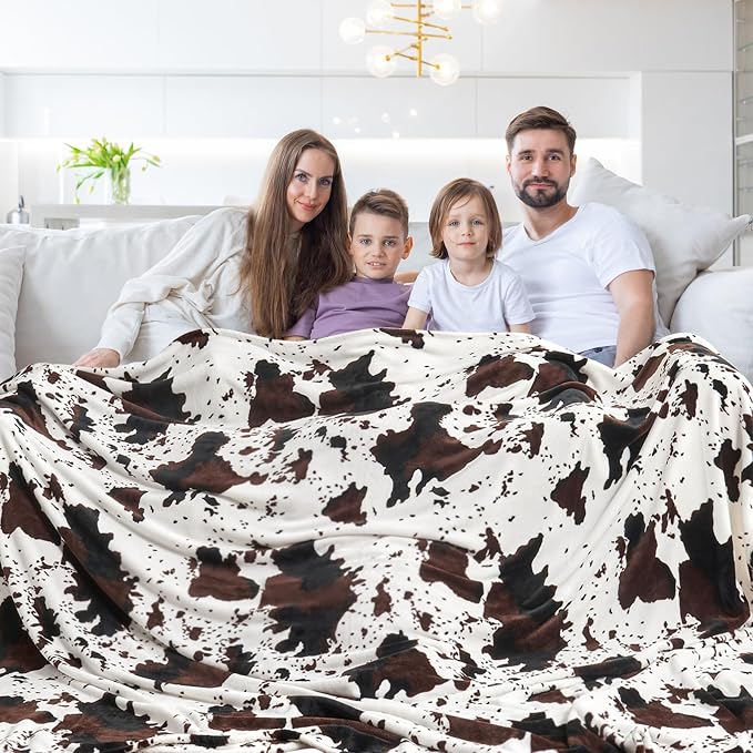 Edenleaf King Size Cow Blanket for Couch Bed, Soft Cozy Fleece Cow Printed Blanket for All Seasons 90"x108" (Dark Brown)