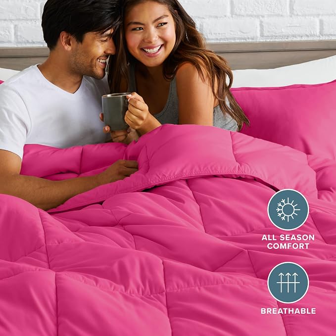 Bare Home Queen Comforter Set - 1800 Ultra Soft (Queen, Pink) | All-Season, Breathable, Hypoallergenic, Premium 1800, Warm, Cozy
