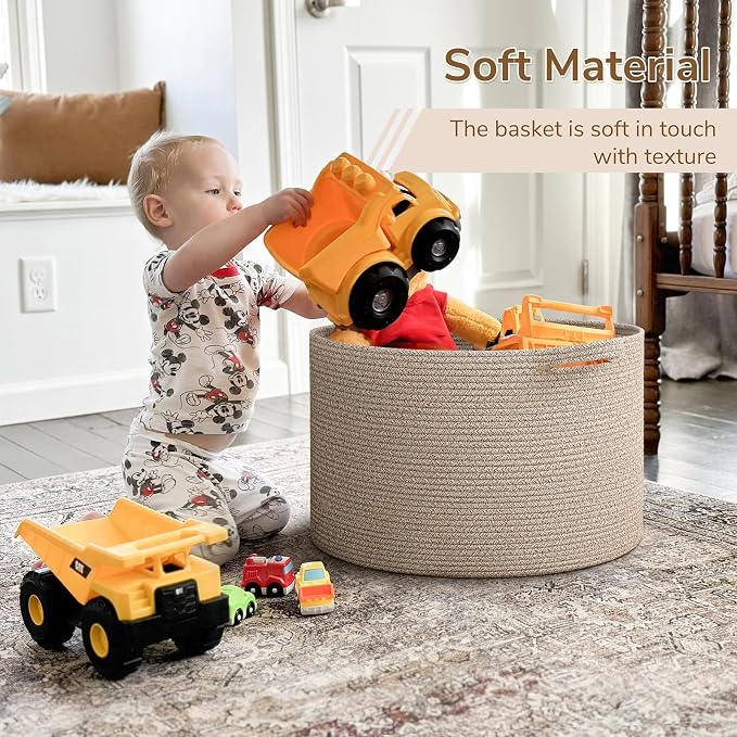 INDRESSME Large Woven Wicker Blanket Basket Living Room, 65L | 19.7" x 12.6" Storage baskets for laundry, toys & pillows. For living room, bedroom or nursery decor. soft-touch, gift basket