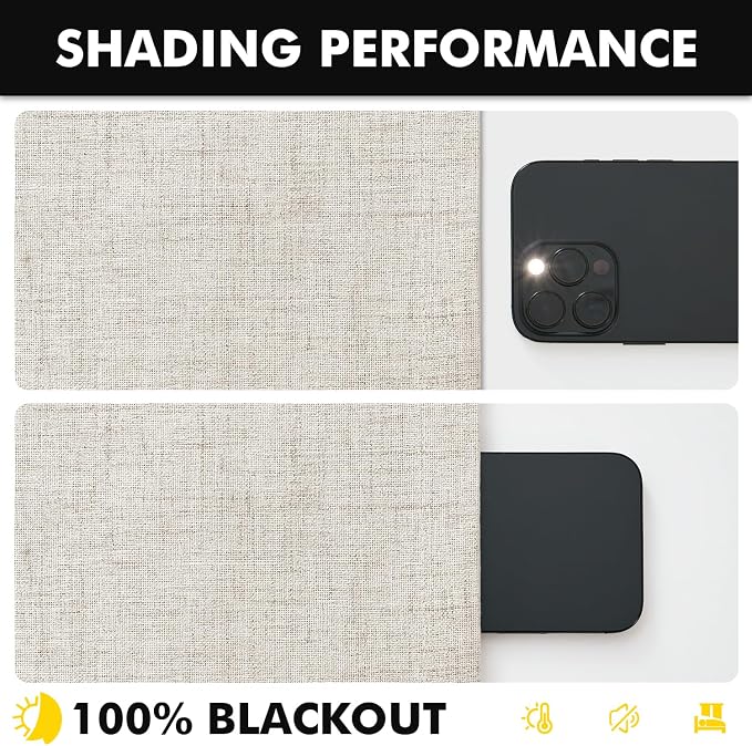 MIULEE 100% Blackout Linen Curtains for Bedroom 42 x 96 Inch Birch 2 Panels | Thermal Insulated, Room Darkening Drapes for Living Room, Back Tab Rod Pocket Pinch Pleated, Solid Luxury Decor