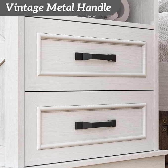 Fluest 24" Tall Farmhouse Nightstand, Night Stand with Fast Charging Station, Beside Tables with Drawers and Open Storage, Rustic End Tables for Bedroom, Antique White