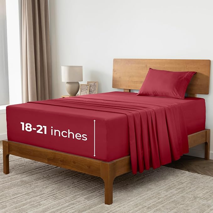 Mellanni Extra Deep Twin Sheets - 3 PC Iconic Collection Bedding | Hotel Luxury, Ultra Soft, Cooling Bed Sheets - Wrinkle, Fade, Stain Resistant (Twin, Brick Red)