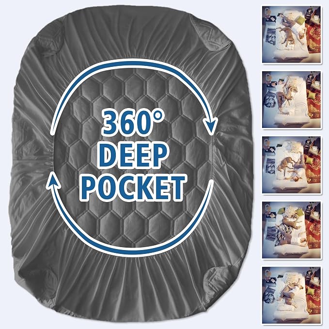 Waterproof Mattress Pad Twin Size, Breathable Mattress Protector with 6-16” Deep Pocket, Gray